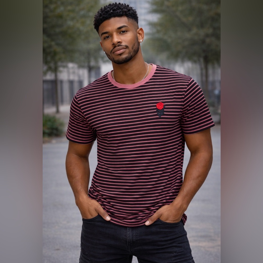 Striped Black and Pink Men's Rose T-Shirt